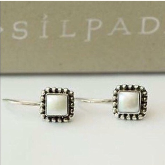 Silpada Sterling Silver and Pearl Button Frame Earrings on French Wire - Picture 6 of 8